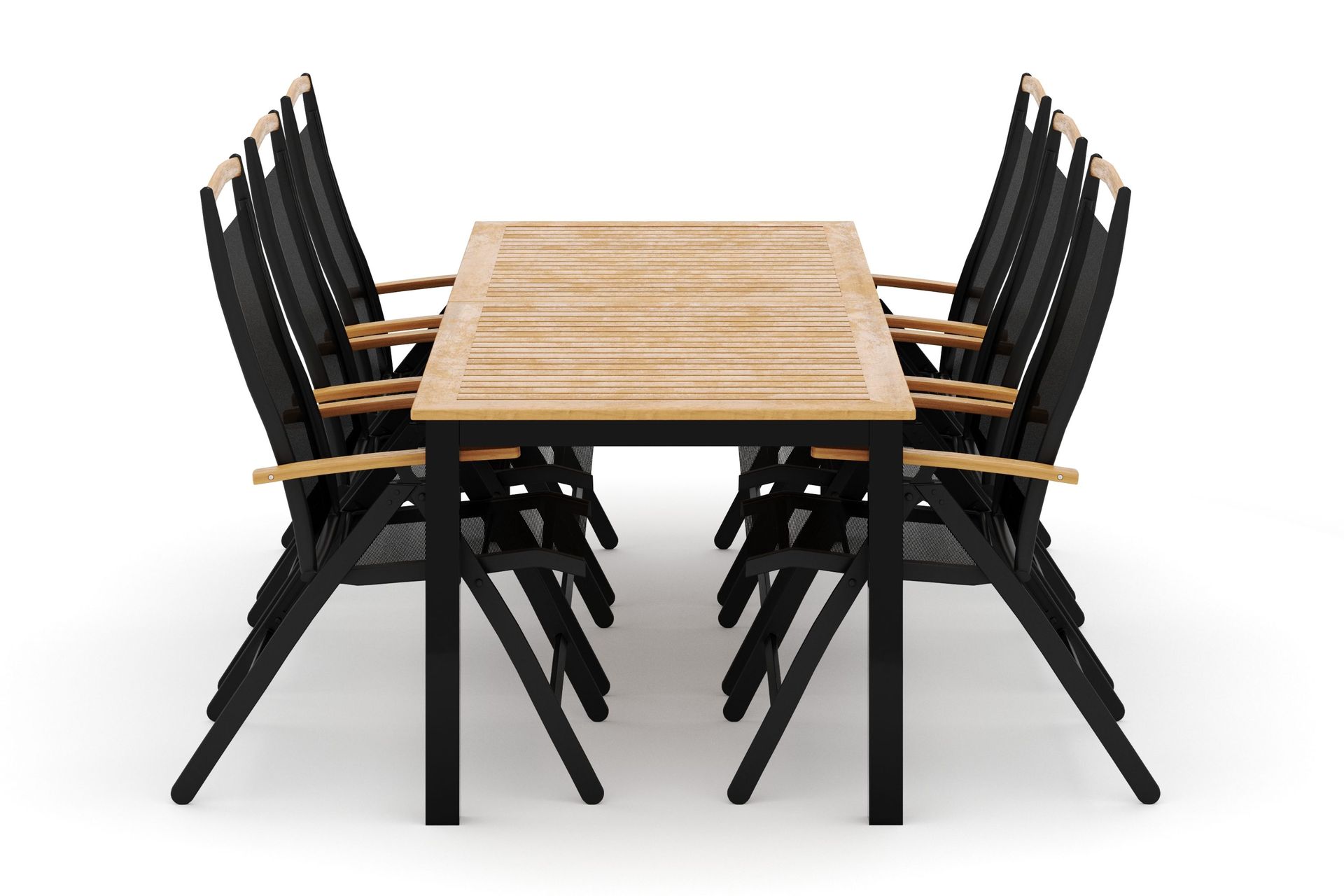 las vegas utomhus matgrupp förlängningsbart 220x280x100 cm med 6 las vegas positionsstolar - svart