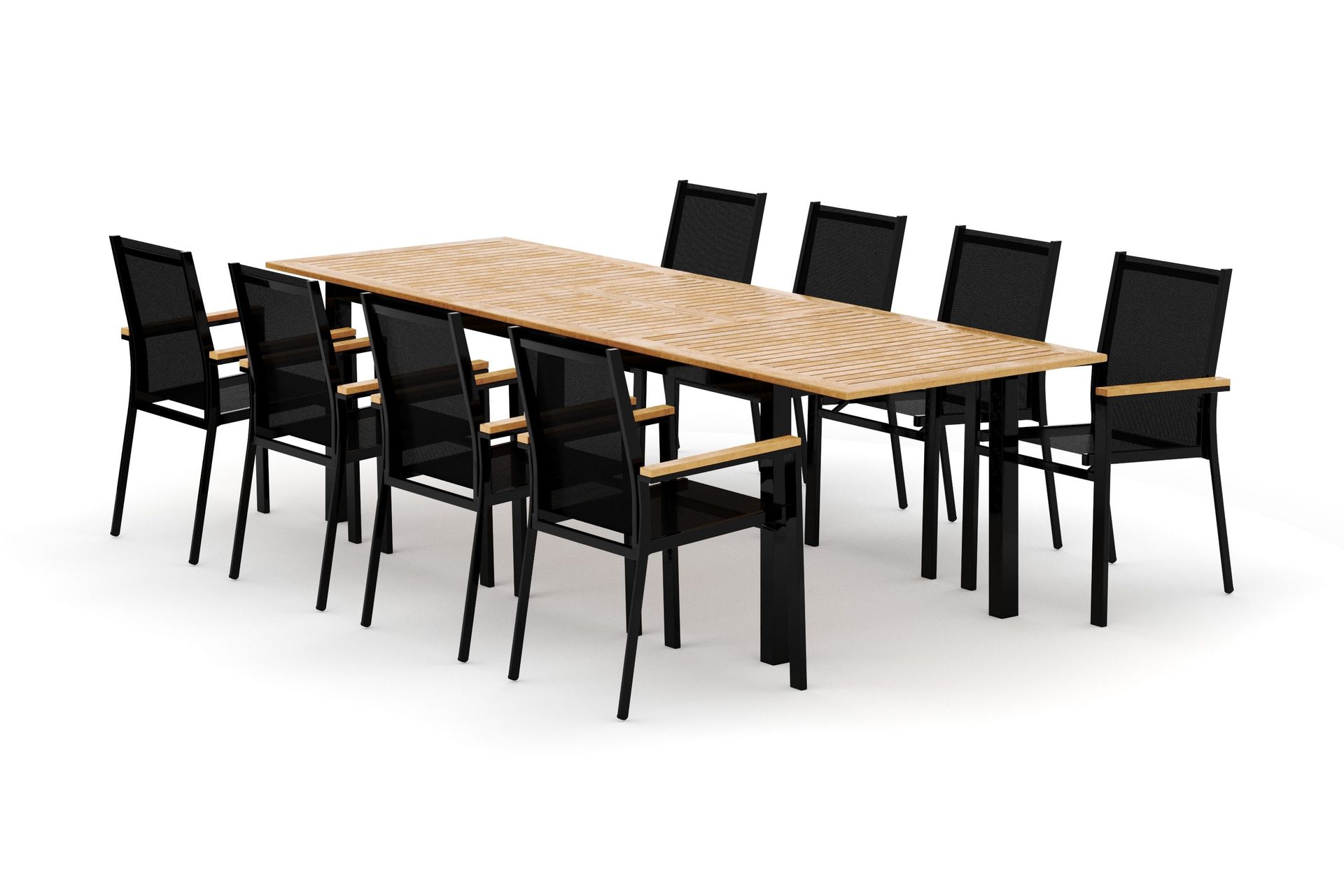 Las Vegas utomhus matgrupp f&ouml;rl&auml;ngningsbart 220x280x100 cm med 8 Las Vegas stapelstolar - Svart