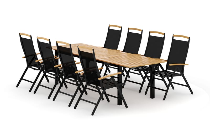 Las Vegas utomhus matgrupp förlängningsbart 220x280x100 cm med 8 Las Vegas positionsstolar - Svart - Utemöbler - Utegrupp - Matgrupper utomhus