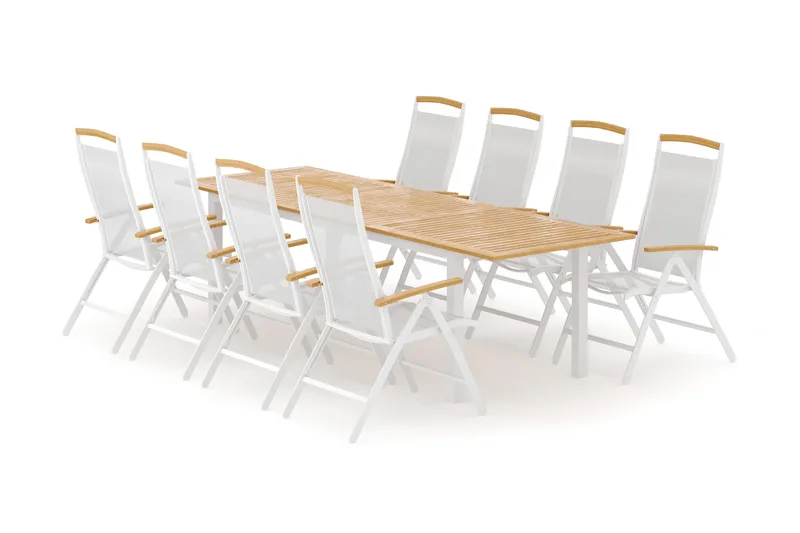 Las Vegas utomhus matgrupp förlängningsbart 220x280x100 cm med 8 Las Vegas positionsstolar - Vit - Utemöbler - Utegrupp - Matgrupper utomhus