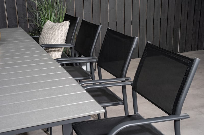 Levels Förlängningsbar Matgrupp Utomhus 160cm + 8 Santorini Utestolar S - Grå/Svart - Utemöbler - Utegrupp - Matgrupper utomhus