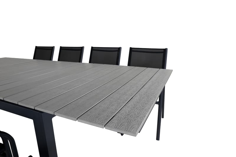 Levels Förlängningsbar Matgrupp Utomhus 160cm + 8 Santorini Utestolar S - Grå/Svart - Utemöbler - Utegrupp - Matgrupper utomhus