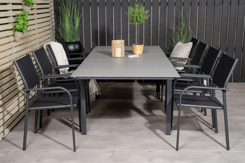 Levels Förlängningsbar Matgrupp Utomhus 160cm + 8 Santorini Utestolar S - Grå/Svart - Utemöbler - Utegrupp - Matgrupper utomhus