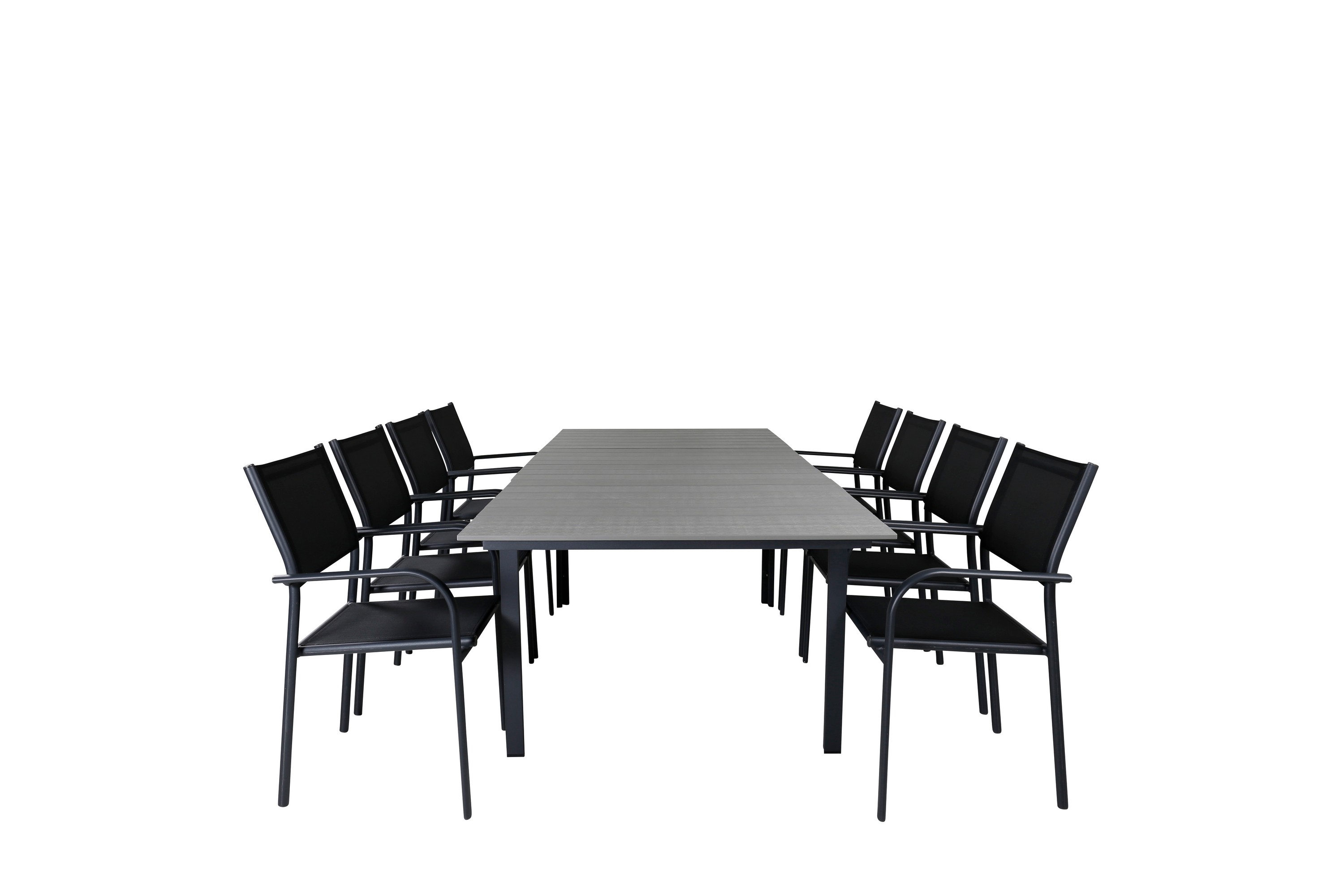 levels förlängningsbar matgrupp utomhus 160cm + 8 santorini utestolar s - grå/svart