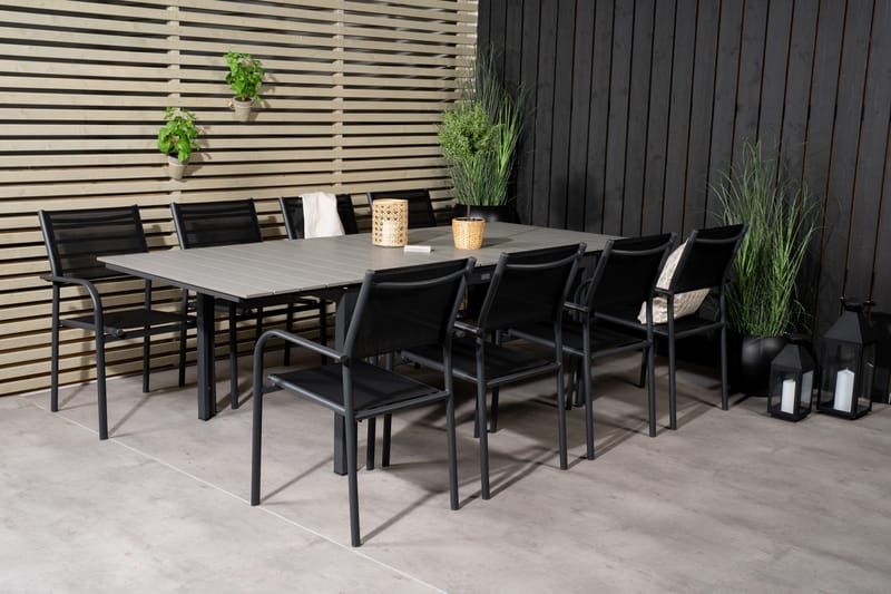 Levels Förlängningsbar Matgrupp Utomhus 160cm + 8 Santorini Utestolar S - Grå/Svart - Utemöbler - Utegrupp - Matgrupper utomhus