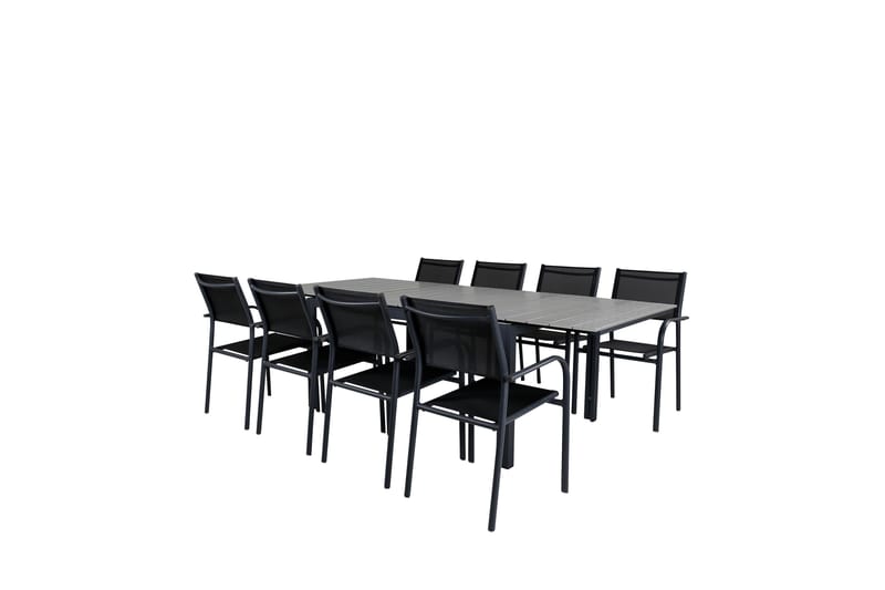 Levels Förlängningsbar Matgrupp Utomhus 160cm + 8 Santorini Utestolar S - Grå/Svart - Utemöbler - Utegrupp - Matgrupper utomhus