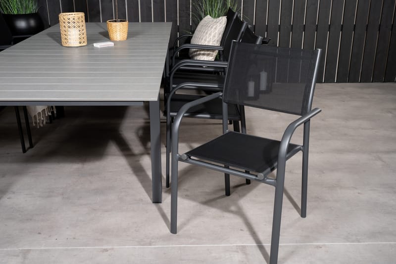 Levels Förlängningsbar Matgrupp Utomhus 160cm + 8 Santorini Utestolar S - Grå/Svart - Utemöbler - Utegrupp - Matgrupper utomhus