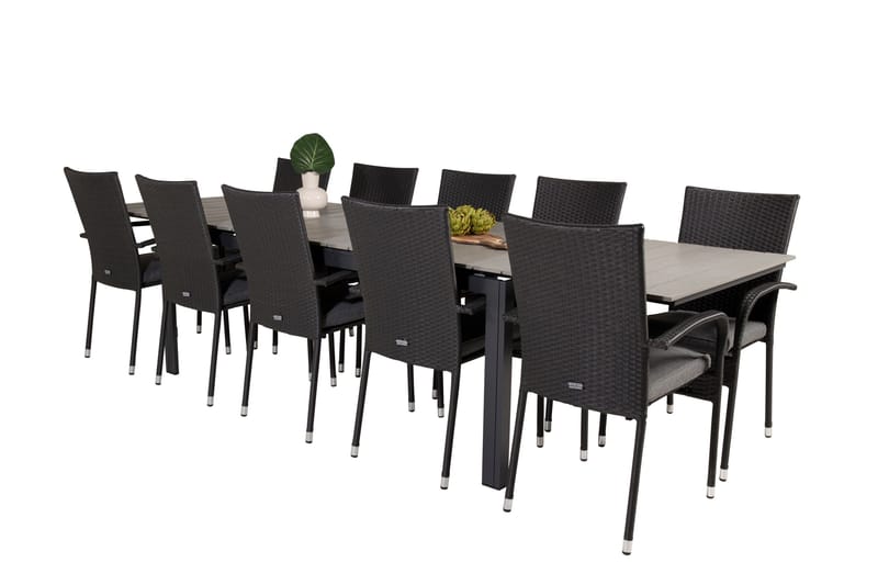 Levels Förlängningsbart Matbord Utomhus 224-324 cm med 10 Anna Karmstol Stapelbar Svart - Utemöbler - Utegrupp - Matgrupper utomhus