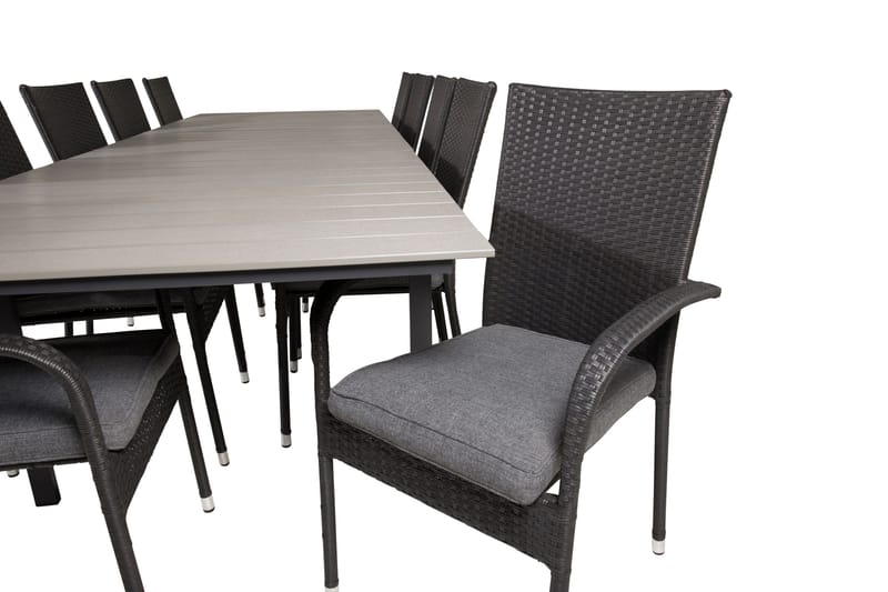 Levels Förlängningsbart Matbord Utomhus 224-324 cm med 10 Anna Karmstol Stapelbar Svart - Utemöbler - Utegrupp - Matgrupper utomhus