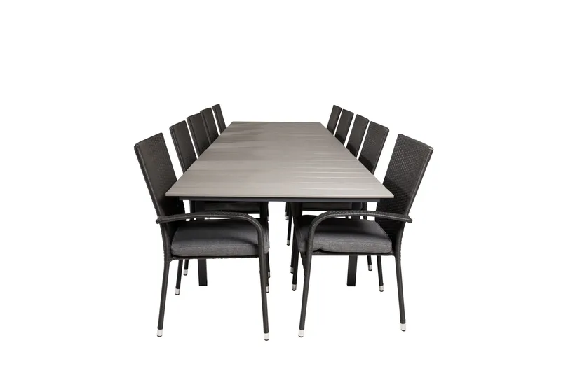 Levels Förlängningsbart Matbord Utomhus 224-324 cm med 10 Anna Karmstol Stapelbar Svart