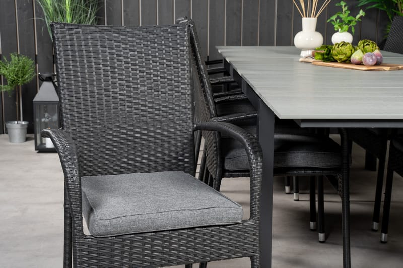 Levels Förlängningsbart Matbord Utomhus 224-324 cm med 10 Anna Karmstol Stapelbar Svart - Utemöbler - Utegrupp - Matgrupper utomhus
