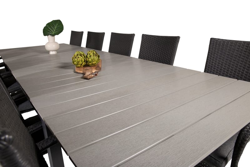 Levels Förlängningsbart Matbord Utomhus 224-324 cm med 10 Anna Karmstol Stapelbar Svart - Utemöbler - Utegrupp - Matgrupper utomhus
