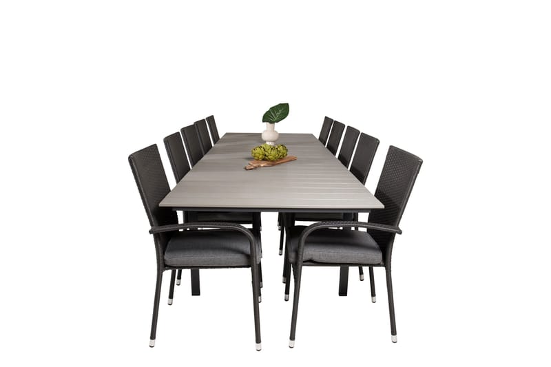 Levels Förlängningsbart Matbord Utomhus 224-324 cm med 10 Anna Karmstol Stapelbar Svart - Utemöbler - Utegrupp - Matgrupper utomhus
