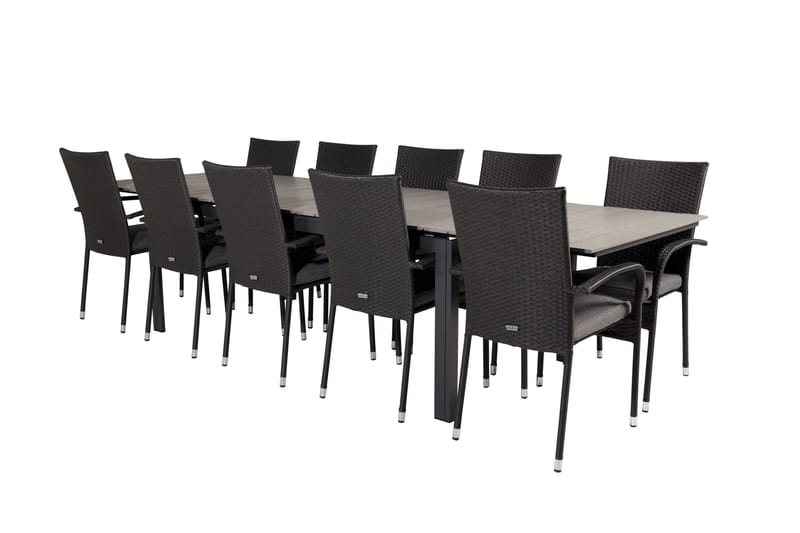 Levels Förlängningsbart Matbord Utomhus 224-324 cm med 10 Anna Karmstol Stapelbar Svart - Utemöbler - Utegrupp - Matgrupper utomhus