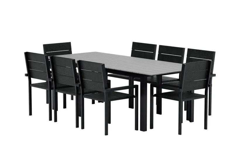 Levels Förlängningsbart Matbord Utomhus 224-324 cm med 8 Levels Stapelstol Svart - Utemöbler - Utegrupp - Matgrupper utomhus