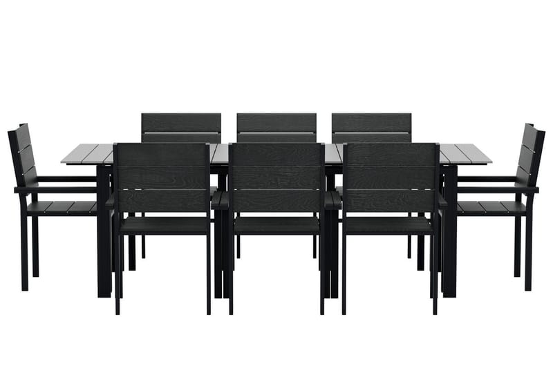Levels Förlängningsbart Matbord Utomhus 224-324 cm med 8 Levels Stapelstol Svart - Utemöbler - Utegrupp - Matgrupper utomhus