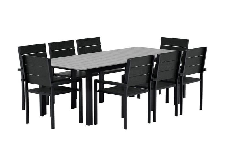 Levels Förlängningsbart Matbord Utomhus 224-324 cm med 8 Levels Stapelstol Svart - Utemöbler - Utegrupp - Matgrupper utomhus