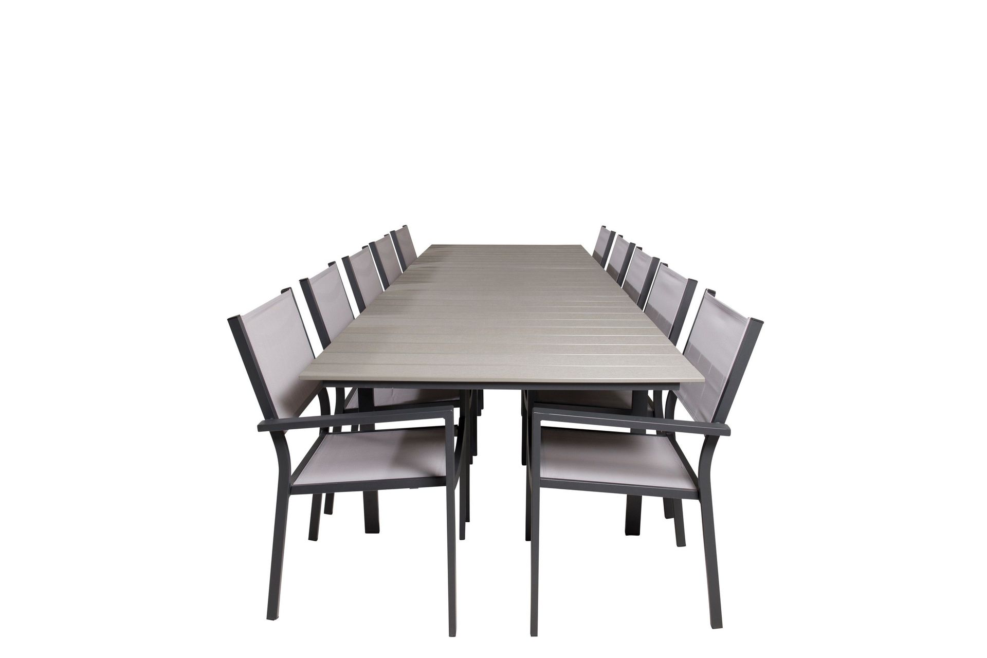 levels matgrupp utomhus 225-325 cm rektangulär med 10 copacabana utestolar - grå