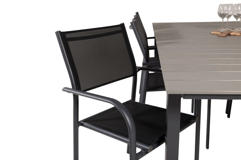 Levels Matgrupp Utomhus 225-325 cm Rektangulär med 6 Santorini Utestolar - Svart - Utemöbler - Utegrupp - Matgrupper utomhus