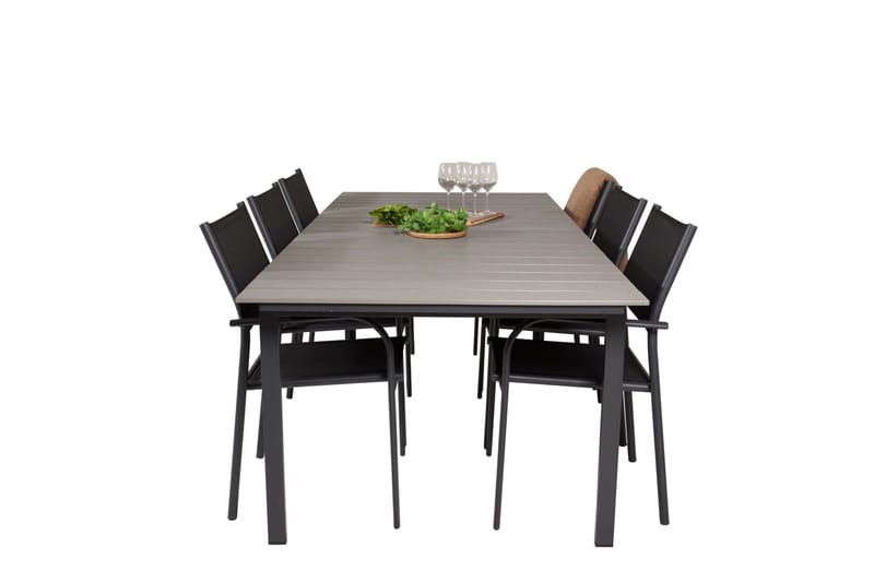 Levels Matgrupp Utomhus 225-325 cm Rektangulär med 6 Santorini Utestolar - Svart - Utemöbler - Utegrupp - Matgrupper utomhus