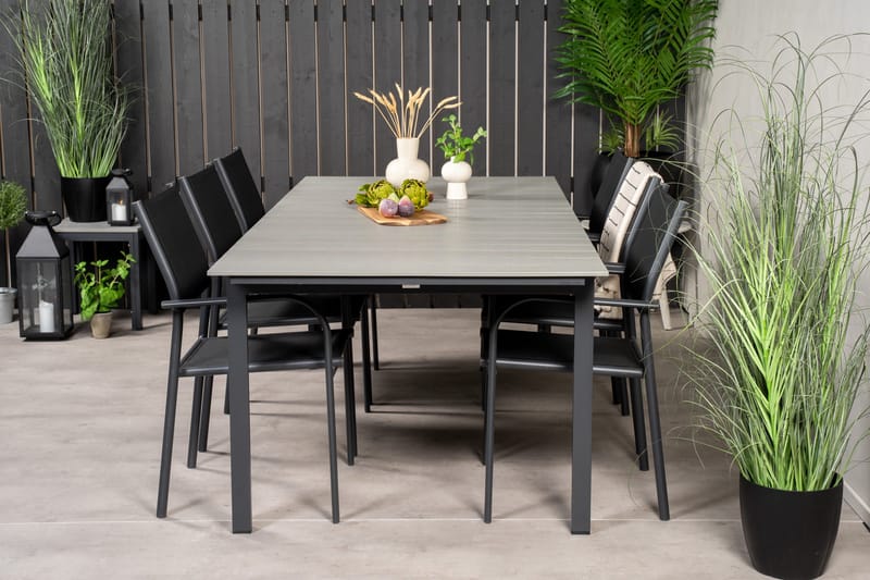 Levels Matgrupp Utomhus 225-325 cm Rektangulär med 6 Santorini Utestolar - Svart - Utemöbler - Utegrupp - Matgrupper utomhus
