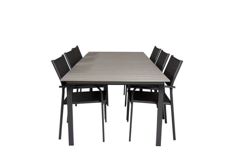 Levels Matgrupp Utomhus 225-325 cm Rektangulär med 6 Santorini Utestolar, Svart