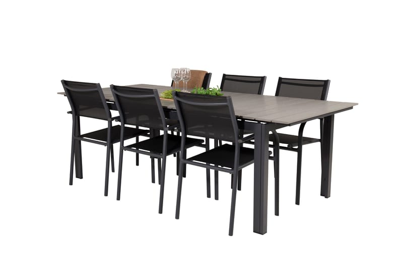 Levels Matgrupp Utomhus 225-325 cm Rektangulär med 6 Santorini Utestolar - Svart - Utemöbler - Utegrupp - Matgrupper utomhus