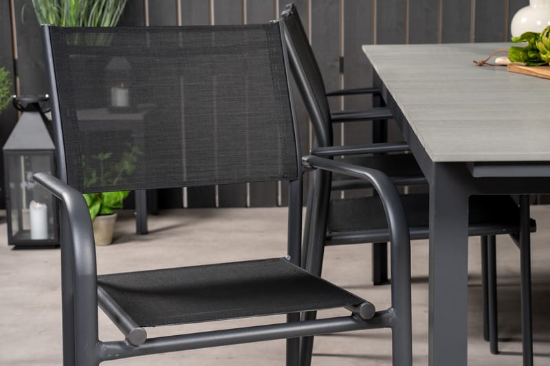 Levels Matgrupp Utomhus 225-325 cm Rektangulär med 6 Santorini Utestolar - Svart - Utemöbler - Utegrupp - Matgrupper utomhus