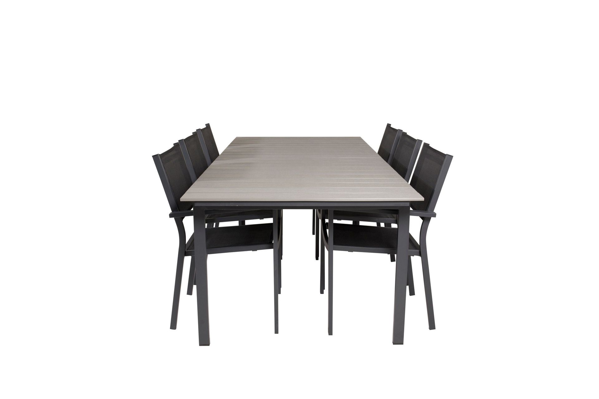 levels matgrupp utomhus 230-310 cm rektangulär med 6 copacabana utestolar - svart