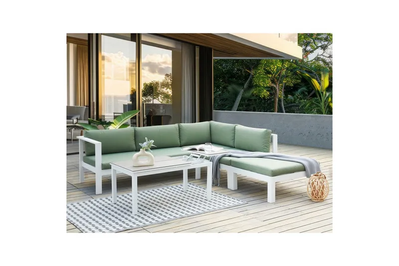 Loungegrupp 5-sits Messina Grön/vit/grå - Grön/vit/grå - Utemöbler - Utegrupp - Loungegrupp