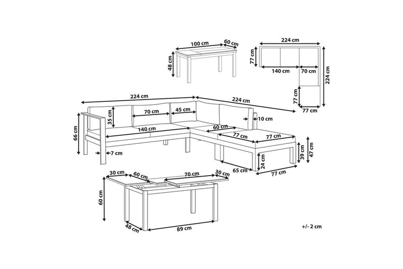 Loungegrupp 5-sits Messina Grön/vit/grå - Grön/vit/grå - Utemöbler - Utegrupp - Loungegrupp