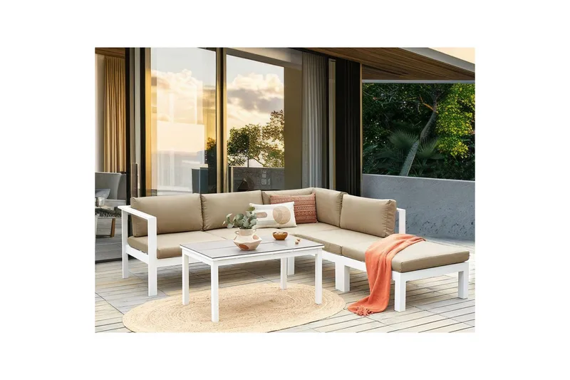 Loungegrupp 5-sits Messina Vit/Grå/Beige - Vit/Grå/Beige - Utemöbler - Utegrupp - Loungegrupp