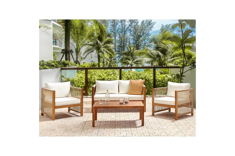 Loungegrupp Antria Ljus trä/beige - Ljus trä/beige - Utemöbler - Utegrupp - Loungegrupp