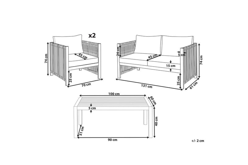 Loungegrupp Antria Ljus trä/svart - Ljus trä/svart - Utemöbler - Utegrupp - Loungegrupp