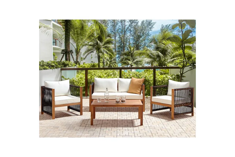 Loungegrupp Antria Ljus trä/svart - Ljus trä/svart - Utemöbler - Utegrupp - Loungegrupp