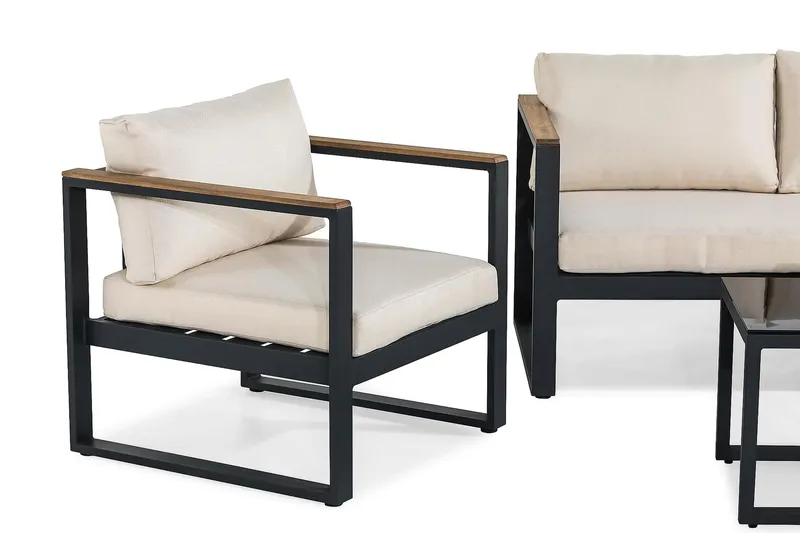 Aspvik Loungegrupp - Svart / Beiga dynor - Utemöbler - Utegrupp - Loungegrupp