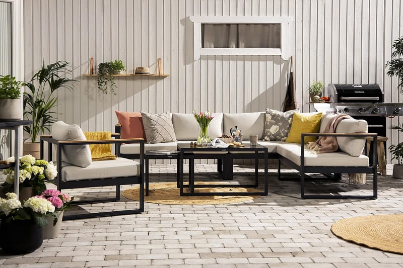 ASPVIK Loungegrupp Utomhus Svart/Teak - Svart / Beiga dynor - Utemöbler - Utegrupp - Loungegrupp