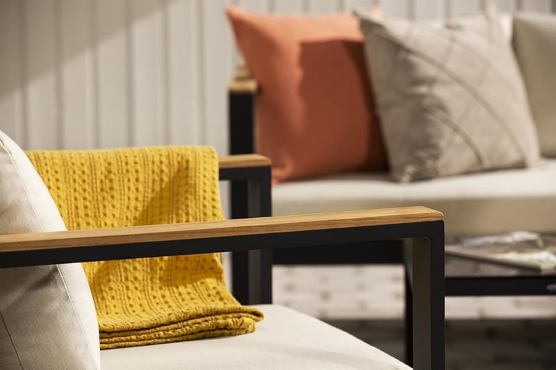 ASPVIK Loungegrupp Utomhus Svart/Teak - Svart / Beiga dynor - Utemöbler - Utegrupp - Loungegrupp