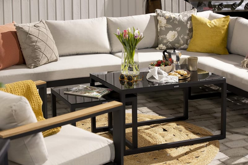 ASPVIK Loungegrupp Utomhus Svart/Teak - Svart / Beiga dynor - Utemöbler - Utegrupp - Loungegrupp