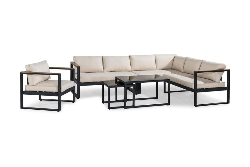 ASPVIK Loungegrupp Utomhus Svart/Teak - Svart / Beiga dynor - Utemöbler - Utegrupp - Loungegrupp