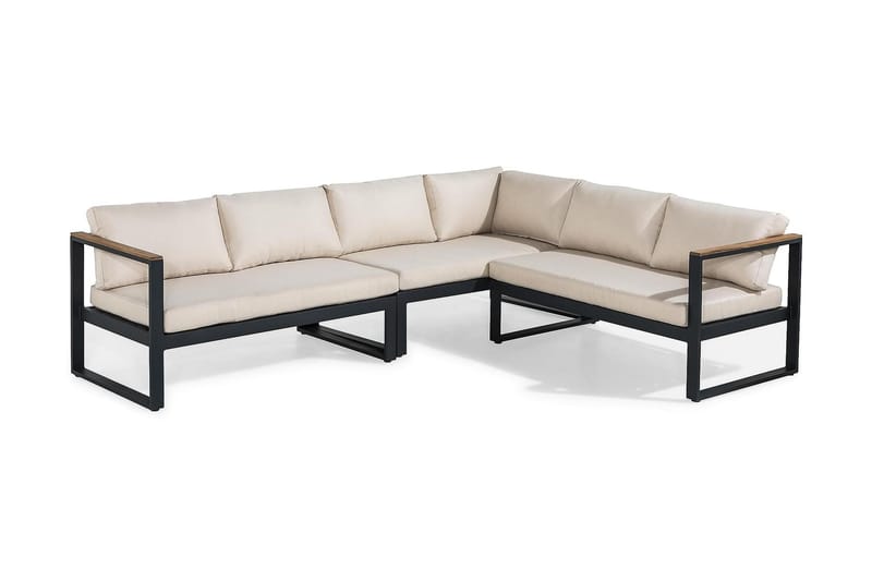 ASPVIK Loungegrupp Utomhus Svart/Teak - Svart / Beiga dynor - Utemöbler - Utegrupp - Loungegrupp