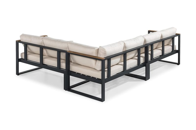 ASPVIK Loungegrupp Utomhus Svart/Teak - Svart / Beiga dynor - Utemöbler - Utegrupp - Loungegrupp