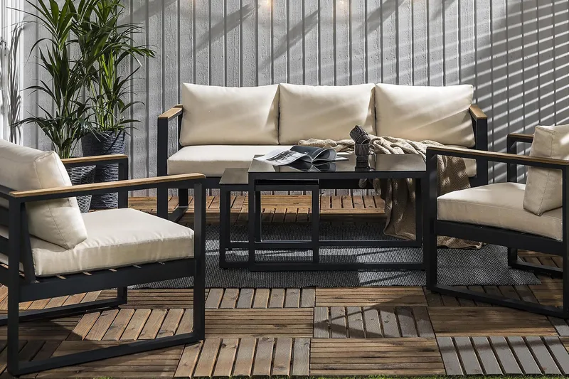 Aspvik Soffgrupp - Svart / Gråa dynor - Utemöbler - Utegrupp - Loungegrupp