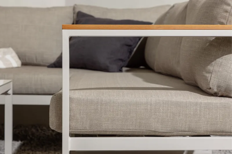 Aspvik Stor Loungegrupp Utomhus – 7-sits Loungeset i Aluminium - Grå / Beigea dynor - Utemöbler - Utegrupp - Loungegrupp