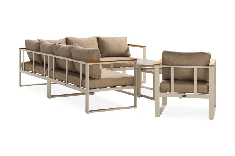 Aspvik Stor Loungegrupp Utomhus – 7-sits Loungeset i Aluminium - Grå / Beigea dynor - Utemöbler - Utegrupp - Loungegrupp