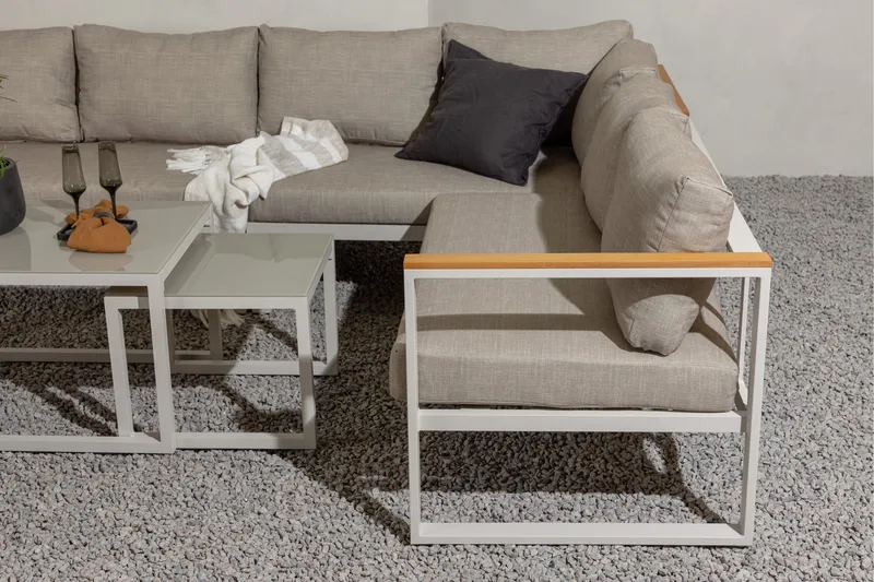 Aspvik Stor Loungegrupp Utomhus – 7-sits Loungeset i Aluminium - Grå / Beigea dynor - Utemöbler - Utegrupp - Loungegrupp