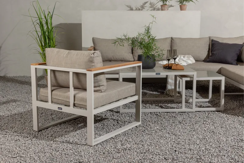 Aspvik Stor Loungegrupp Utomhus – 7-sits Loungeset i Aluminium - Grå / Beigea dynor - Utemöbler - Utegrupp - Loungegrupp