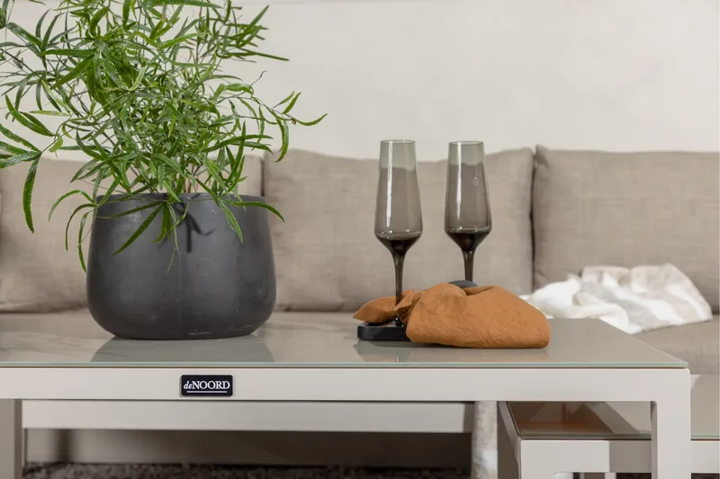 Aspvik Stor Loungegrupp Utomhus – 7-sits Loungeset i Aluminium - Grå / Beigea dynor - Utemöbler - Utegrupp - Loungegrupp