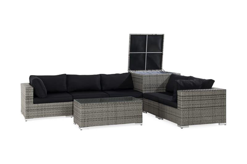 BAHAMAS 5-sits Loungegrupp Utomhus Grå Hörndynbox Bord m Hylla 75x75 - Utemöbler - Loungemöbler