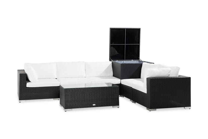 BAHAMAS 5-sits Loungegrupp Utomhus Svart Hörndynbox Bord m Hylla 75x - Utemöbler - Loungemöbler